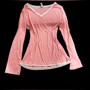 Pink V-Neck Long Sleeve Women's Top